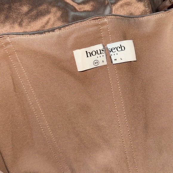 NWOT House of CB Reva Satin Gathered Toffee Brown Corset Dress sz XS - Picture 6 of 8